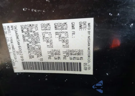 2010 Nissan Armada Platinum from USA, damaged, VIN 5N1AA0NE5AN600289